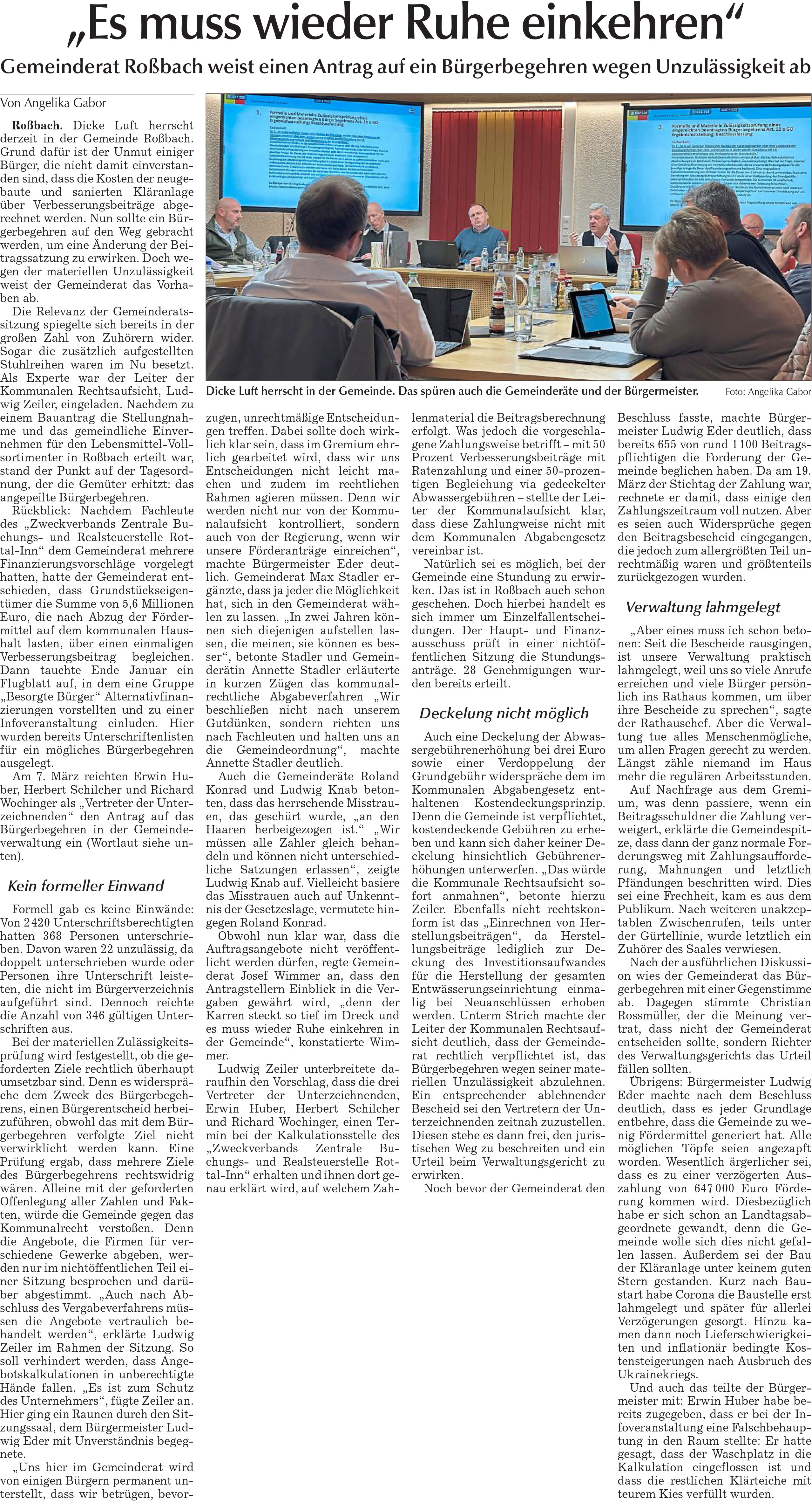 Grossansicht in neuem Fenster: Pressebericht Bürgerbegehren  - Es muss wieder Ruhe einkehren